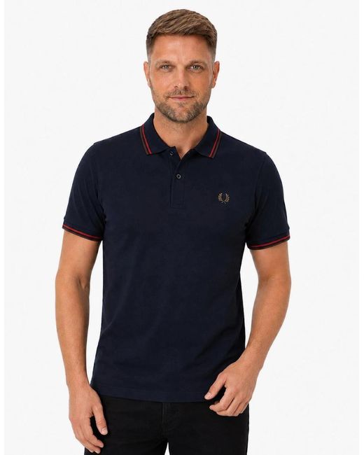 Fred Perry Black Twin Tipped Polo Shirt/Brandy/Rich for men