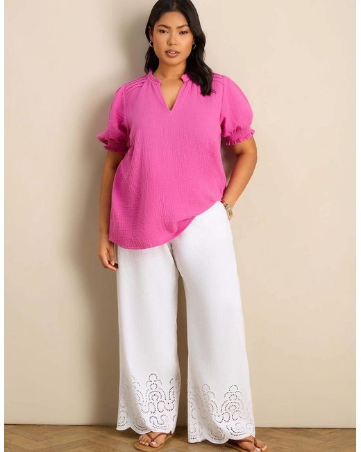 Live Unlimited London Pink Cheesecloth Puff Sleeve Blouse