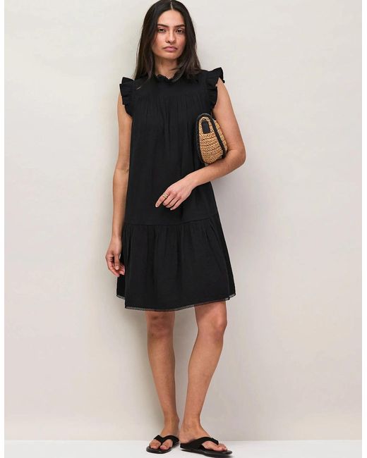 Ro&zo Black Cheesecloth Frill Neck Mini Dress