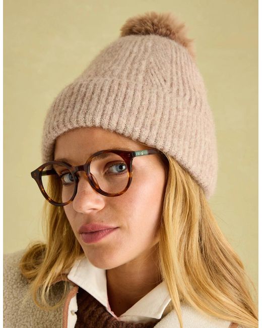 Joules Natural Effie Knitted Bobble Hat Camel
