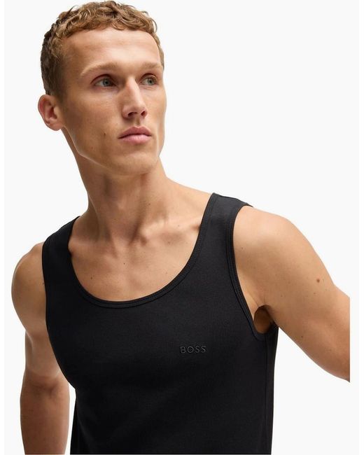 Boss Black Scoop Neck Regular Fit Rib Tank for men