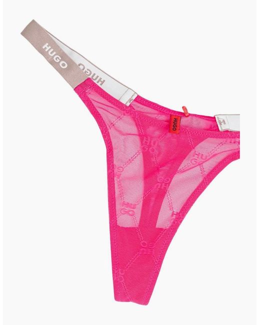 Boss Pink Sporty Logo Lace G-String, Bright