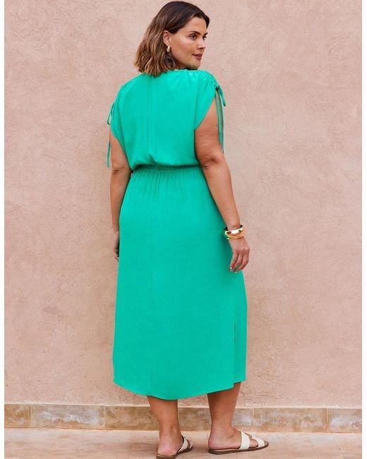 Live Unlimited London Blue Gathered Sleeve Midi Dress
