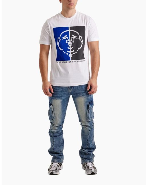 True Religion Blue 108323 Graphic T Shirts Logo Crew Neck Half Sleeve Cotton Tee for men