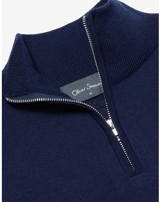 Oliver Sweeney Blue Merino Wool Blend Quarter Zip Jumper for men