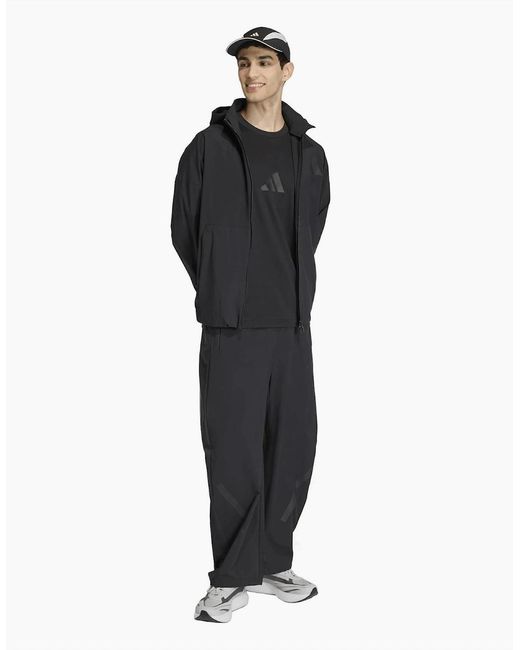 Adidas Black Z.N.E. Solid Patterned Wide Track Pants for men
