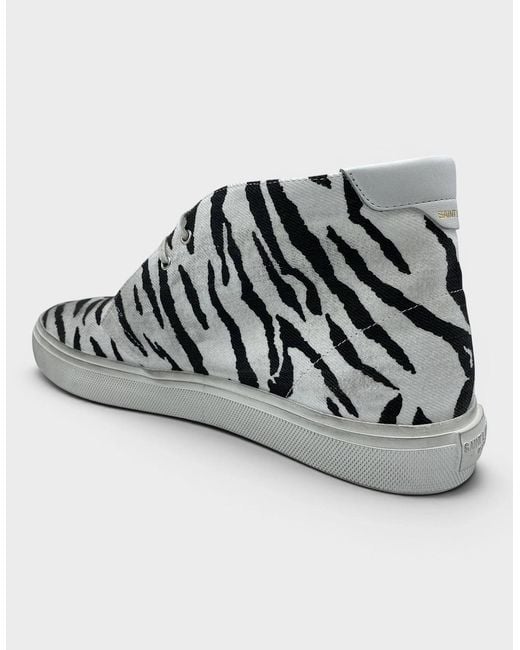 Saint Laurent Black Zebra Canvas Distressed Laced Sneakers
