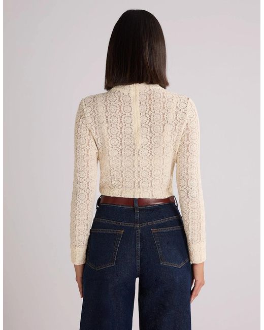 Ro&zo White Ivory Lace High Neck Top