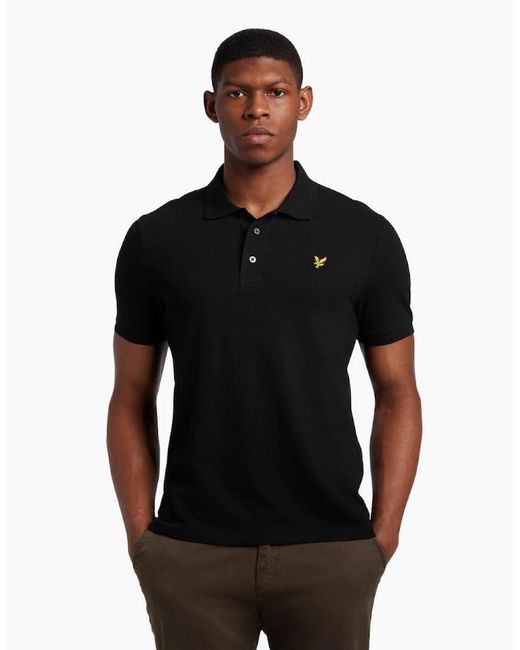 Lyle & Scott Black Lyle & Scott Branded Chest Logo Jet Polo Shirt for men