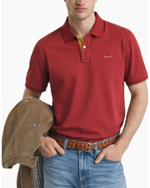 Gant Red Polo Pique Shirt Short Sleeve Casual Cotton Top for men