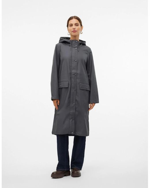 Vero Moda Blue Malou Coated Coat Asphalt