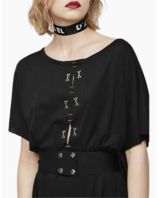 DIESEL Black D Alba Long Dress Round Neck Maxi Metal Party Wear Top Belt
