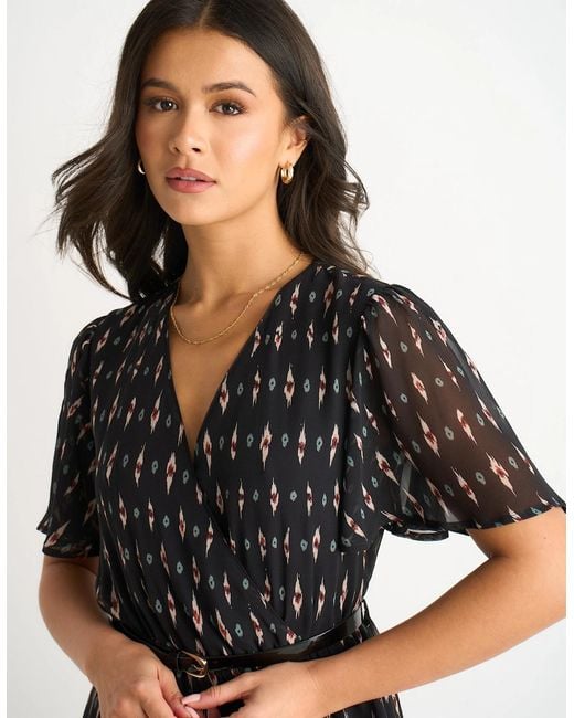 Gini London Black Silk Geo Print Midi Dress
