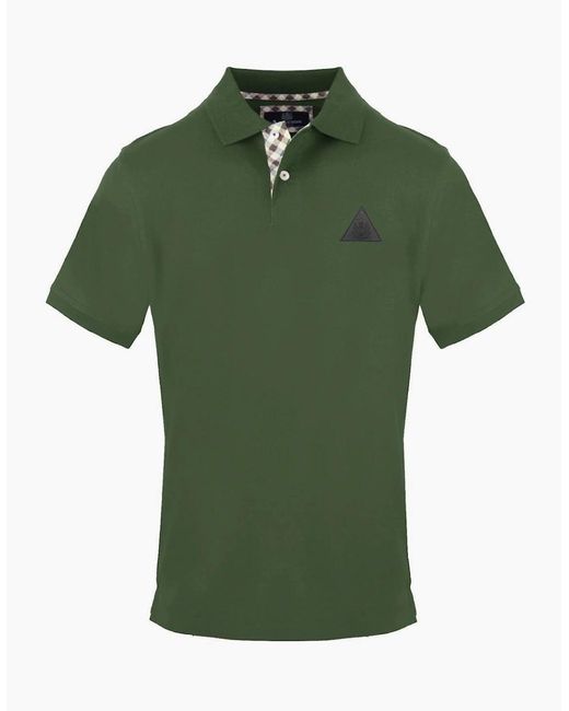 Aquascutum Green Collared Neck Short Sleeve Polo Shirt for men