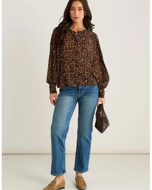 Gini London Black Chiffon Animal Print Pleated Shift Shirt Blouse