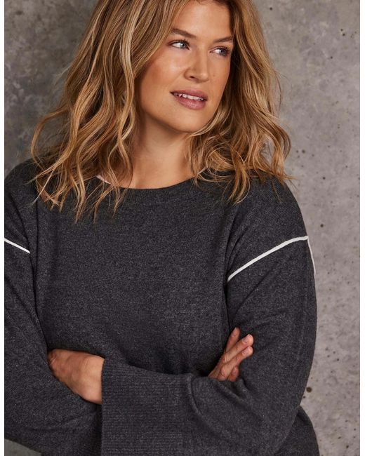 Live Unlimited London Gray Seam Detail Round Neck Jumper With Cashmere