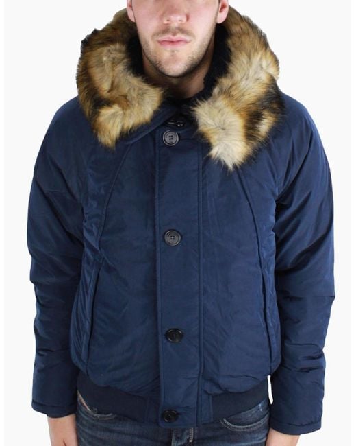 Armani Jeans Blue Fur Trimmed Hood Jacket for men