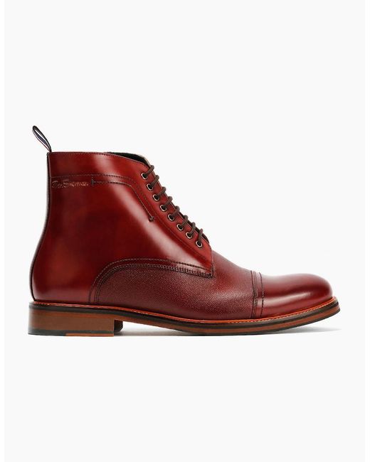 Ben Sherman Red Harrington Brush Off Leather Burgundy Boots