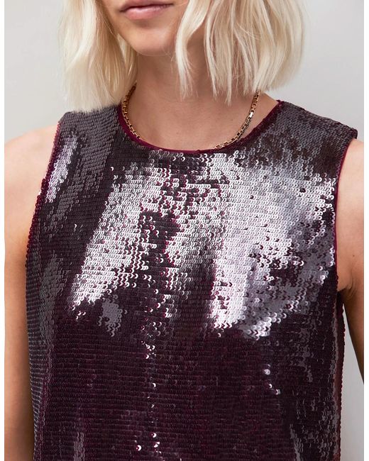 Ro&zo Black Burgundy Sequin Shell Top
