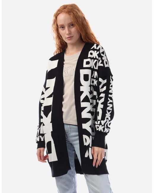 DKNY White L/S Open Front Exploded Cardigan