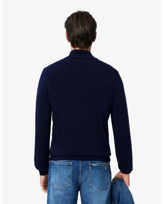 Lacoste Blue High Neck Zipped Cotton Sweater for men