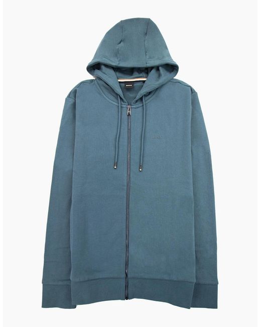 Boss Blue Seeger 92 Zip Hoodie Rubber Logo 445 for men