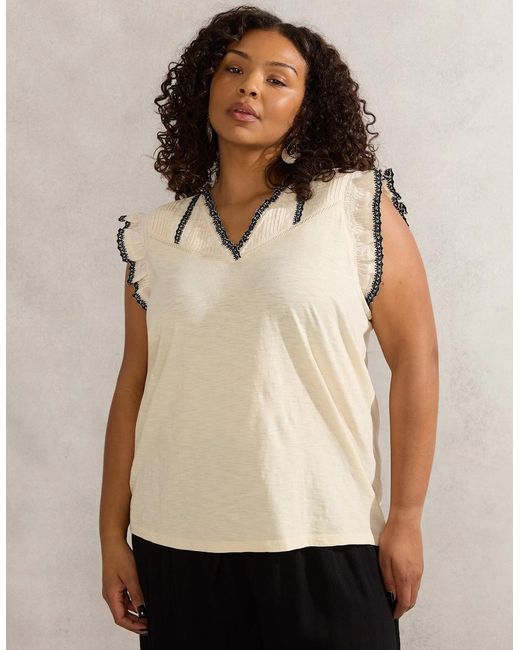 Live Unlimited London Natural Ivory Cotton Slub Pintuck Top