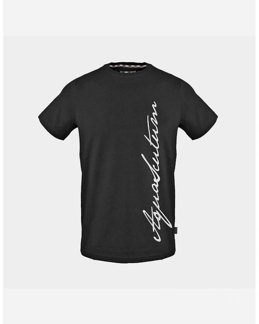 Aquascutum Black Lettering Graphic Crew Neck Short Sleeve T-Shirt for men
