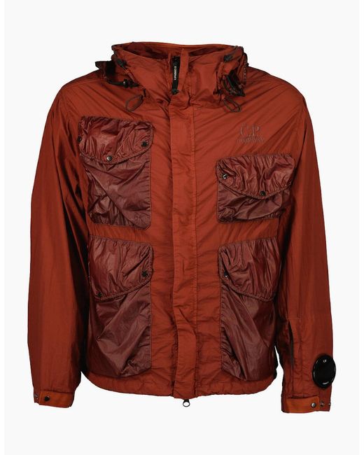 C P Company Red Taylon L Mixed Goggle Jacket for men