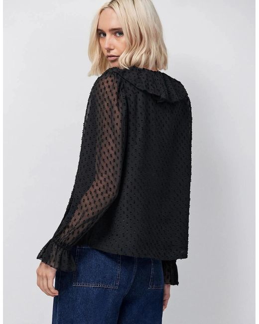 Ro&zo Black Dobby Ruffle Front Blouse