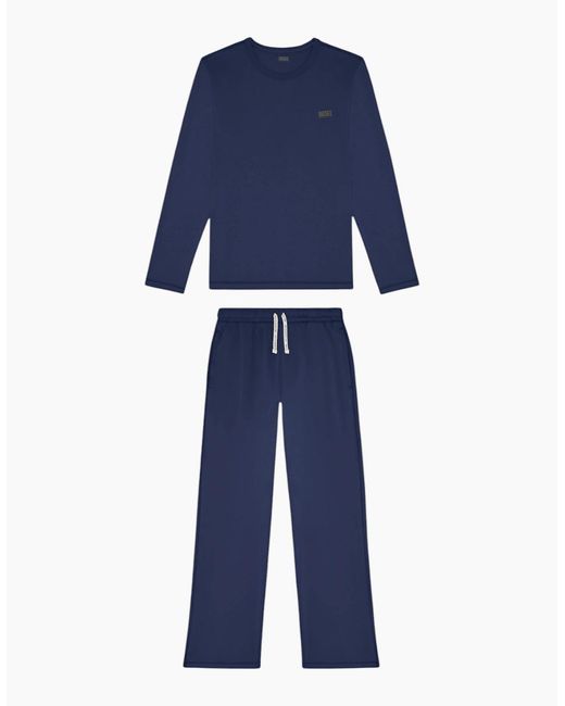DIESEL Blue Pyjamas Set Long Sleeve Sleepwear T-Shirt Cotton 2 Pc Loungewear New for men