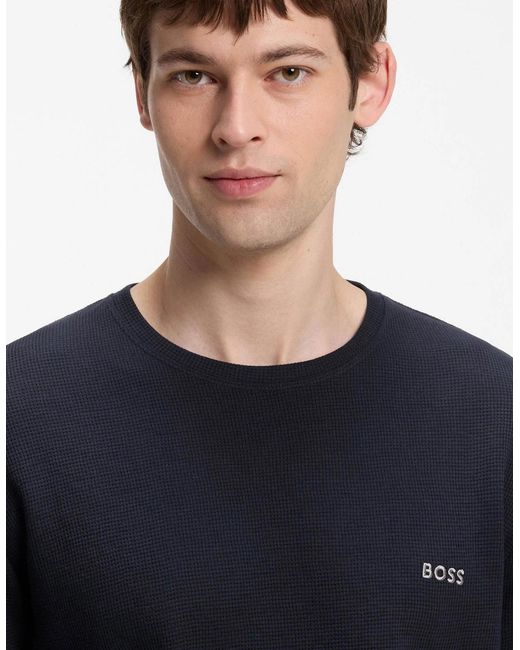 Boss Blue Boss Waffle Ottoman Pyjama T-Shirt With Embroidered Logo for men