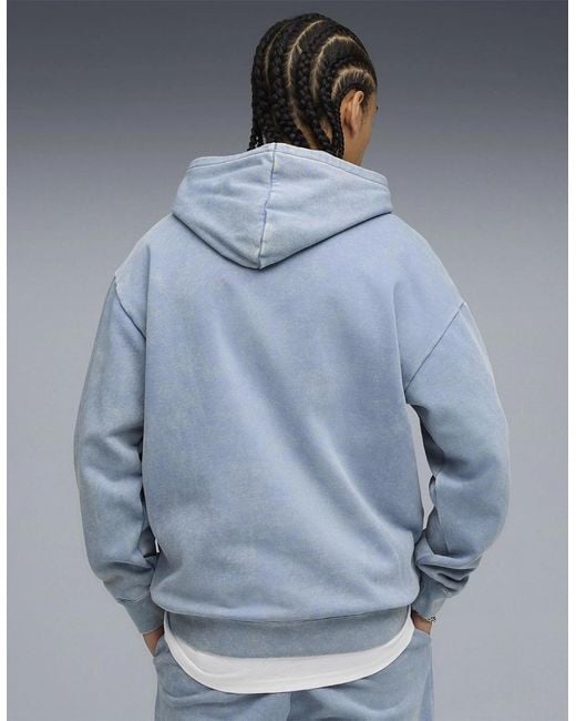 PUMA Blue Elevated Relaxed Wash Overhead Hoodie for men