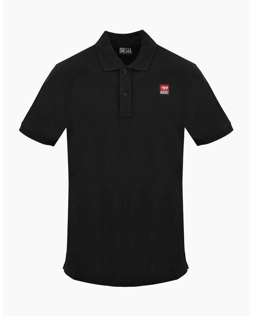 DIESEL Black Small Patch Logo Caviar Polo Shirt for men