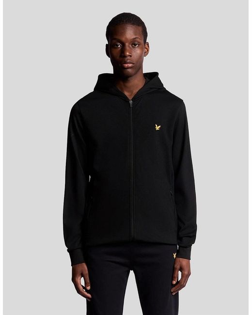 Lyle & Scott Black Solid Patterned Hooded Ribbed Cuff Full Zipper Jacket for men