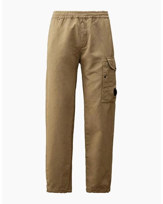 C P Company Natural Cotton/Linen Lens Cargo Pants for men