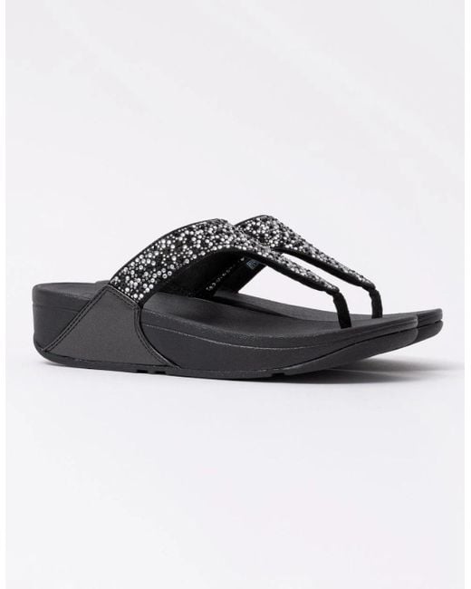 Fitflop Black Lulu Crystal-Mix Toe-Post Sandals