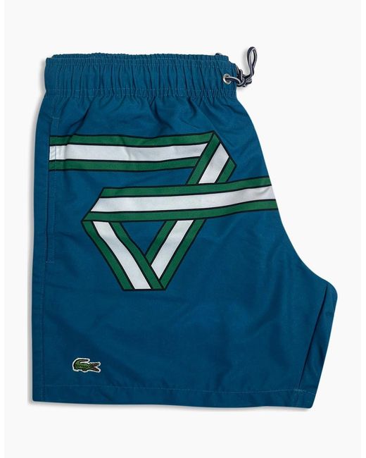 Lacoste Blue Ribbon Print Swim Shorts for men