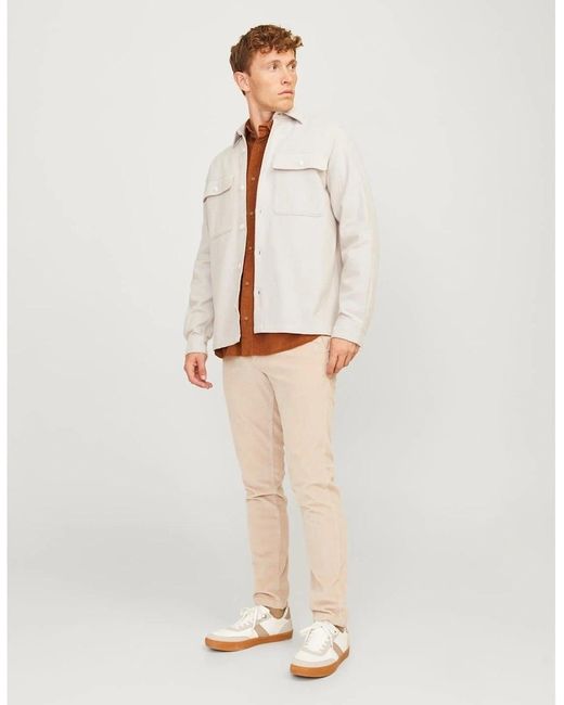 Jack & Jones White Solid Patterned Chest Pocket Overshirt for men