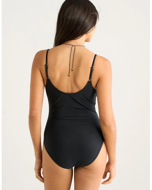 Gini London Black Plunge Contrast Bow Detail Swimsuit