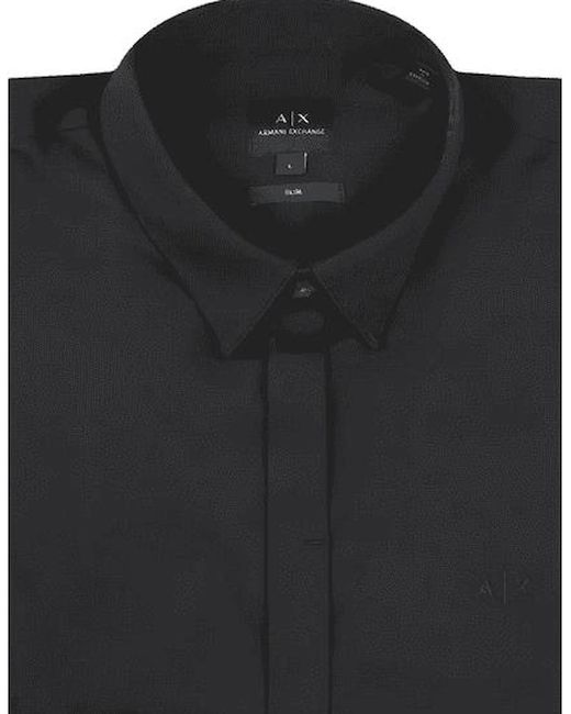 ARMANI EXCHANGE Black Rubber Logo Button Up Shirt for men