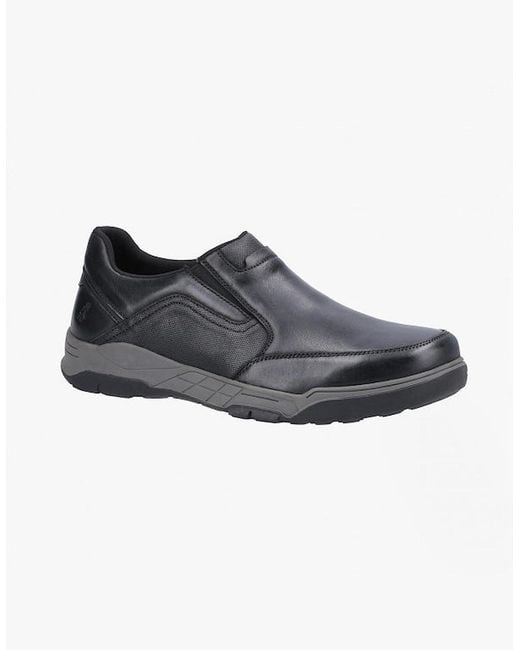 Hush Puppies Black Fletcher Leather Slip-On Shoes for men