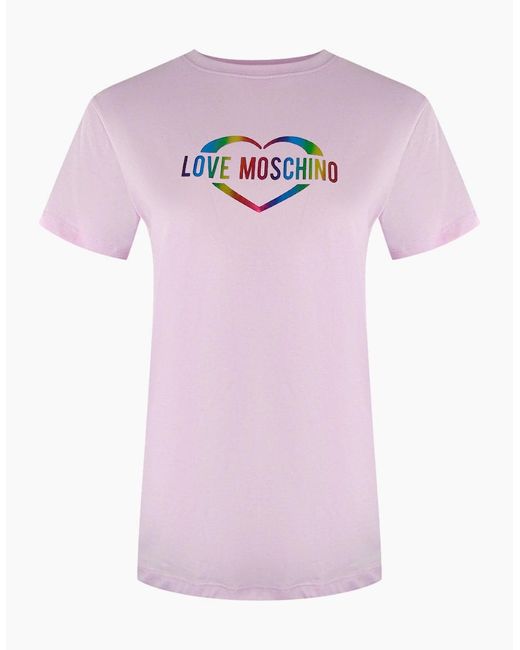 Love Moschino Pink Multi Colour Heart Logo T-Shirt
