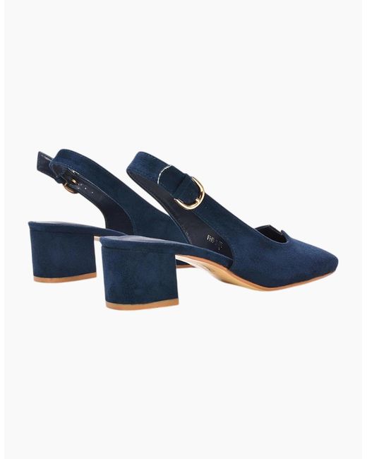 XY London Blue Ladies Elowen Sling Back Mid Block Heel Court Shoes