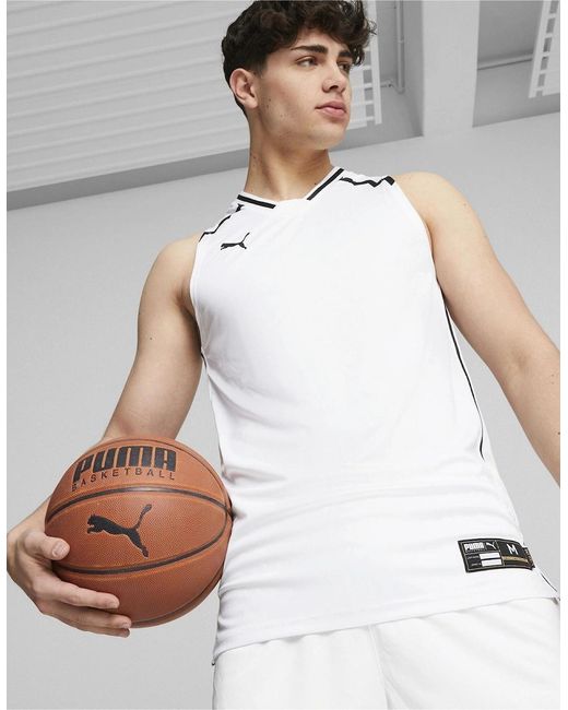 PUMA White Hoops Team Game Performance Basketball Jersey for men
