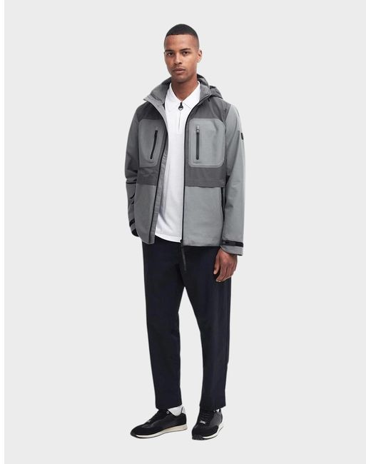 Barbour Gray Chevin Waterproof Concealed Hood Rain Anorak for men