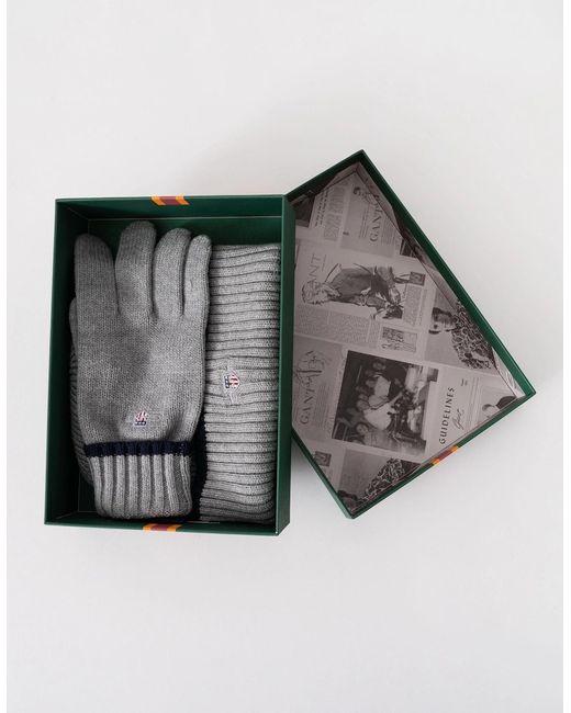 Gant Gray Essential Beanie & Gloves Set for men