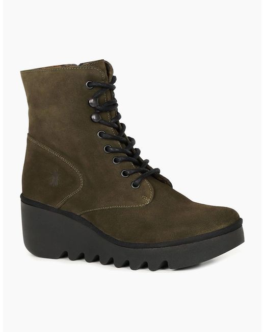 Fly London Green Birr Wedge Heel Boots