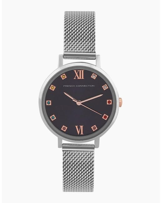 French Connection Metallic Connection Grace Round Analog Watch With Steel Mesh Strap For