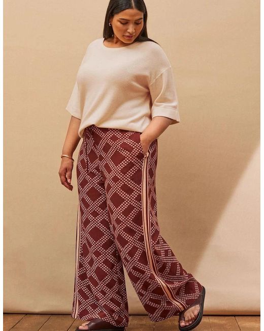 Live Unlimited London Brown Geo Print Wide Leg Trouser